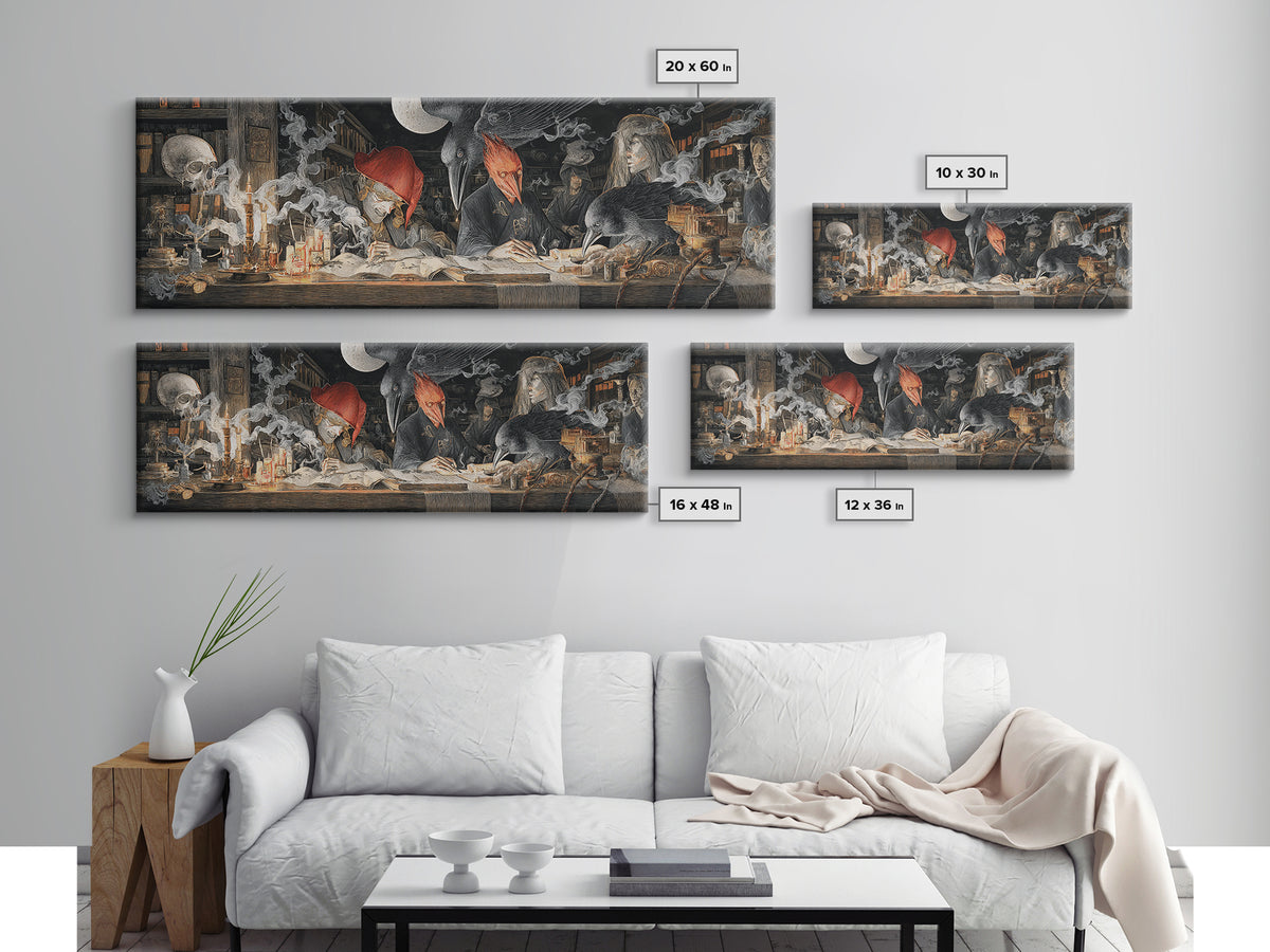 Dark Academia Halloween, Visionary Gothic Art, Extra Wide Wall Art, Dark Fantasy Wall Art, Canvas Print, Halloween Wall Art