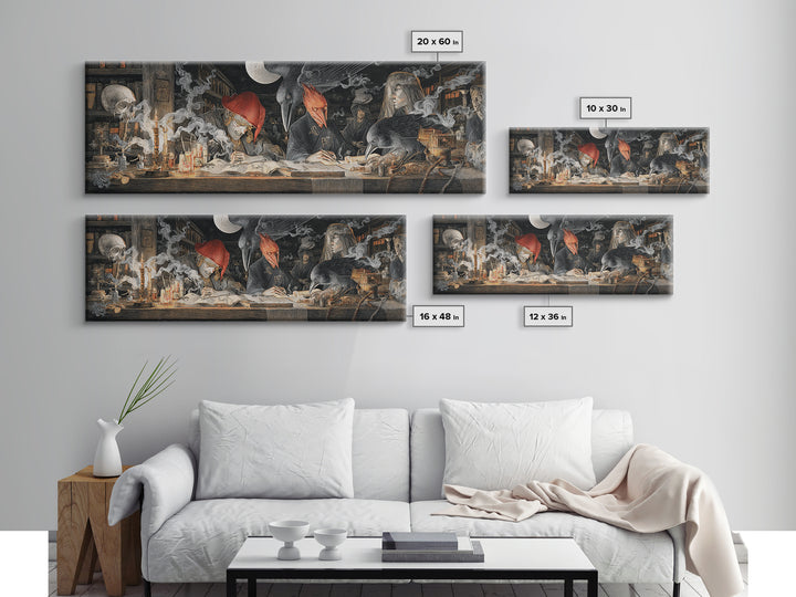 Dark Academia Halloween, Visionary Gothic Art, Extra Wide Wall Art, Dark Fantasy Wall Art, Canvas Print, Halloween Wall Art