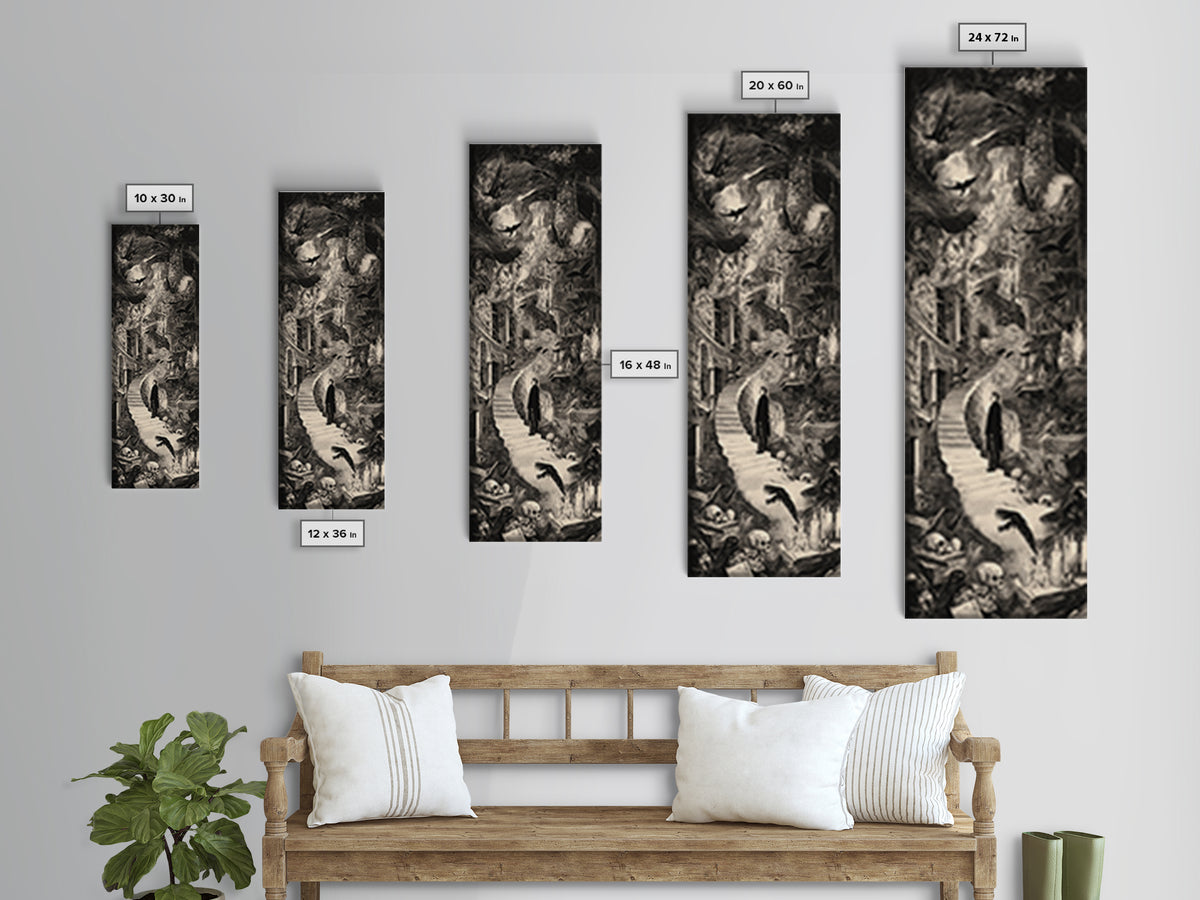 Dark Academia Halloween, Architectural Etching Art, Tall Narrow Wall Art, Macabre Wall Art, Framed Canvas Print