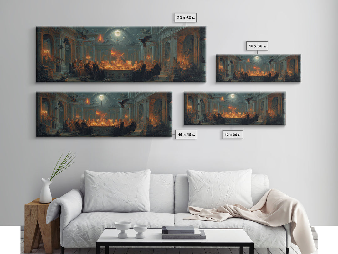 Dark Academia Halloween, Apocalyptic Romantic Art, Extra Wide Wall Art, Dark Halloween Decor, Canvas Print, Halloween Wall Art