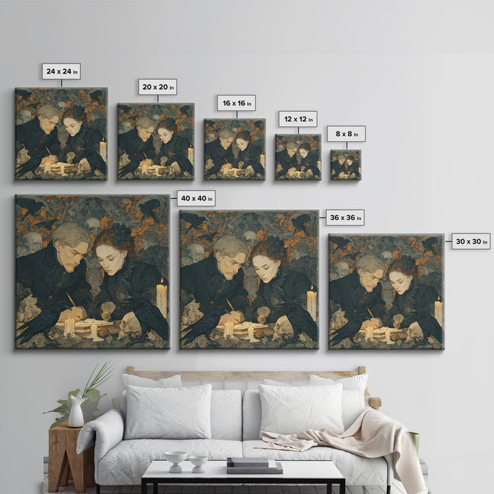 Dark Academia Halloween, Symbolist Death Art, Square Wall Art, Macabre Wall Art, Framed Canvas Print, Halloween Wall Art