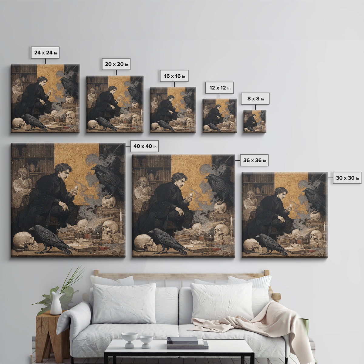 Dark Academia Halloween, Symbolist Etching Art, Square Wall Art, Macabre Wall Art, Canvas Print, Halloween Wall Art, Spooky Wall Decor