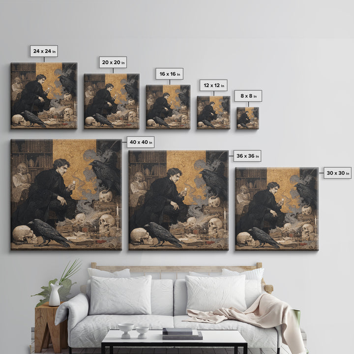 Dark Academia Halloween, Symbolist Etching Art, Square Wall Art, Macabre Wall Art, Canvas Print, Halloween Wall Art, Spooky Wall Decor