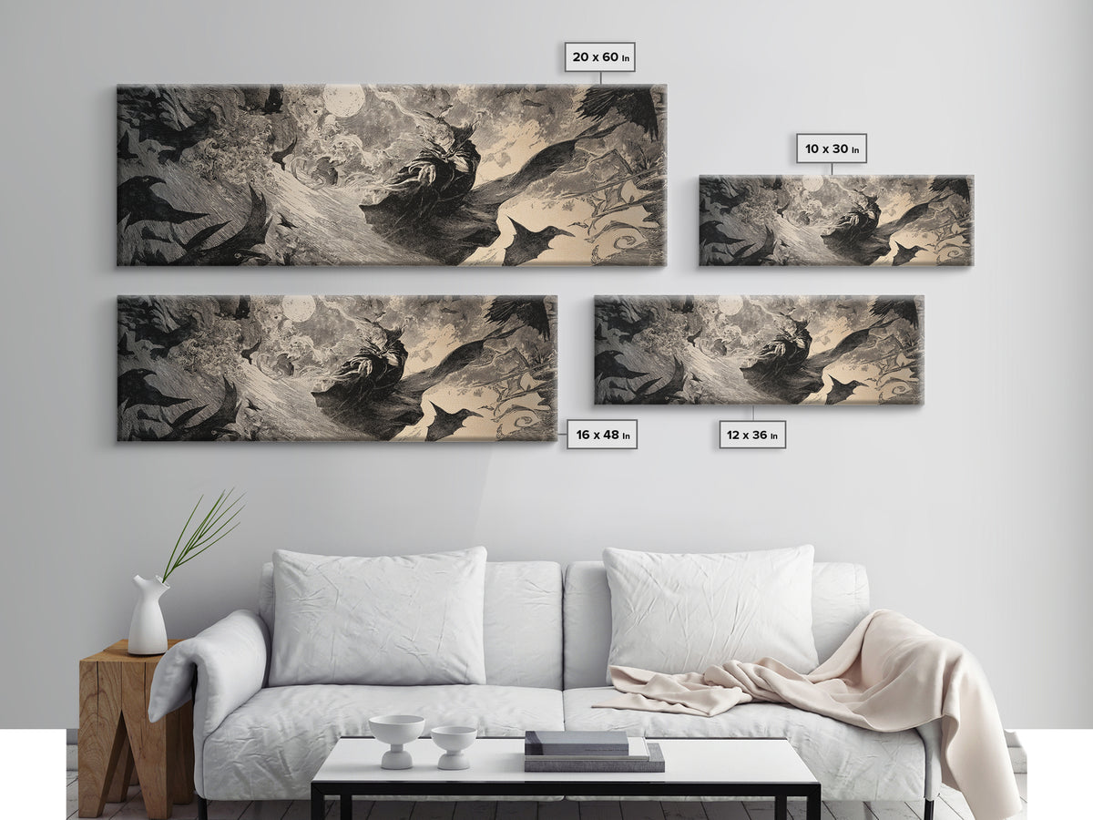 Dark Academia Halloween, Expressionist Nightmare Art, Extra Wide Wall Art, Dark Fantasy Wall Art, Canvas Print, Halloween Wall Art