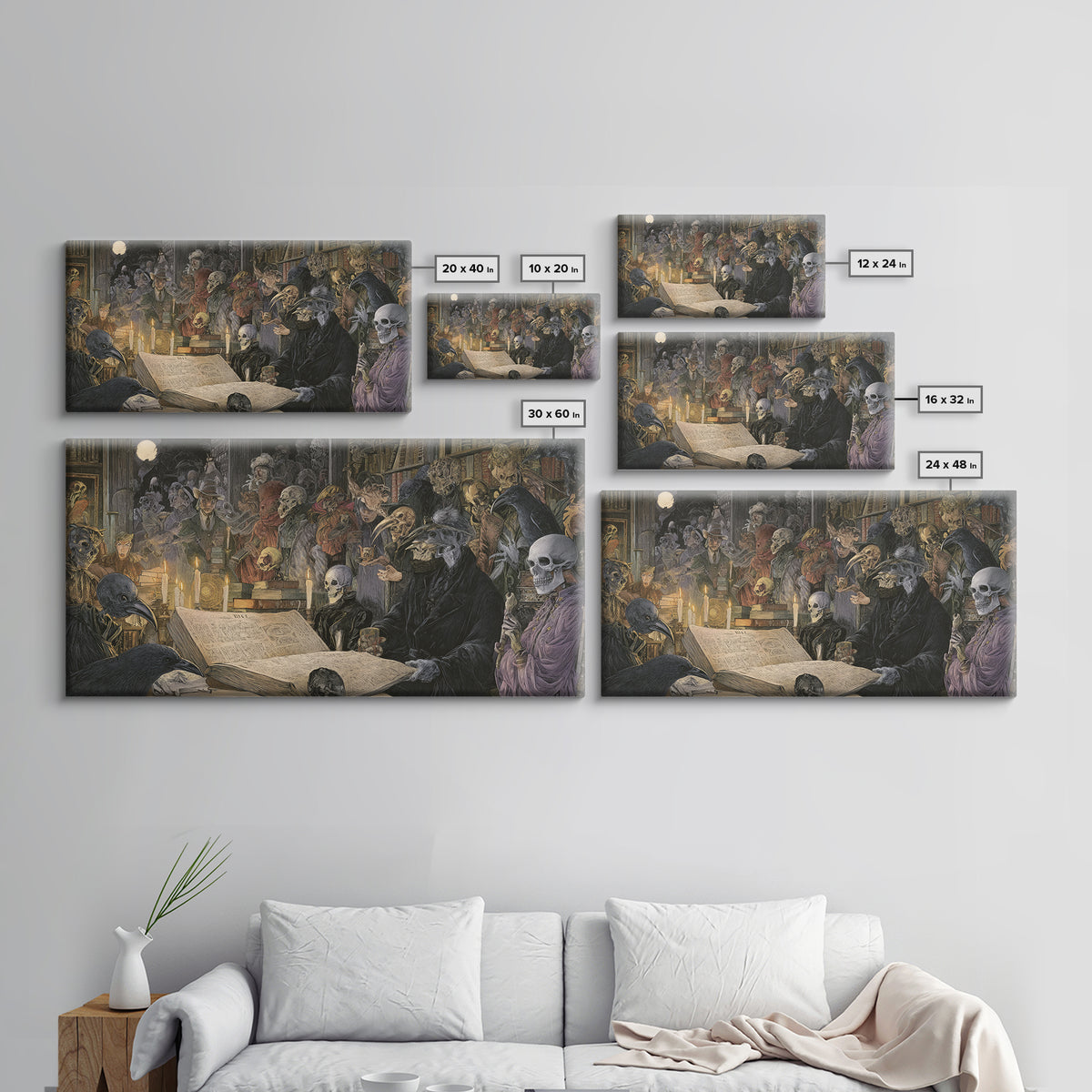 Dark Academia Halloween, Grotesque Carnival Art, Wide Panoramic Art, Gothic Horror Wall Art, Framed Canvas Print, Halloween Wall Art