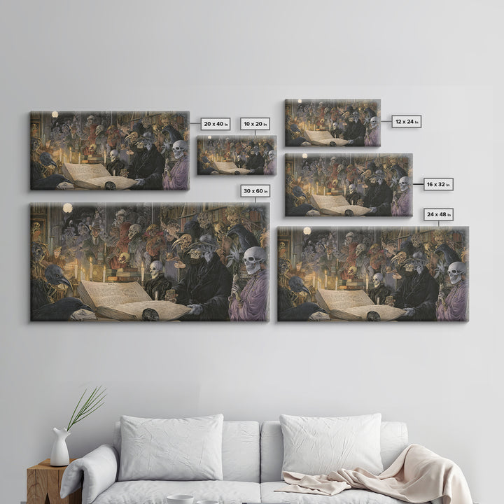 Dark Academia Halloween, Grotesque Carnival Art, Wide Panoramic Art, Gothic Horror Wall Art, Framed Canvas Print, Halloween Wall Art