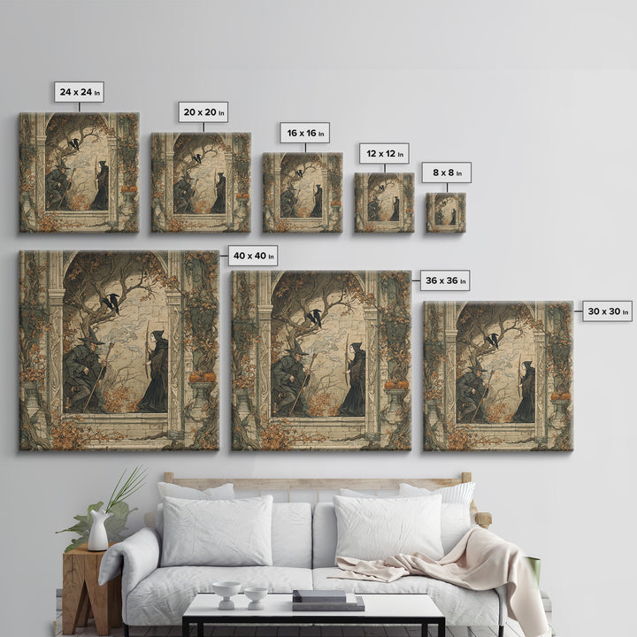 Dark Academia Halloween, Gothic Storybook Art, Square Wall Art, Dark Fantasy Wall Art, Framed Canvas Print, Halloween Wall Art