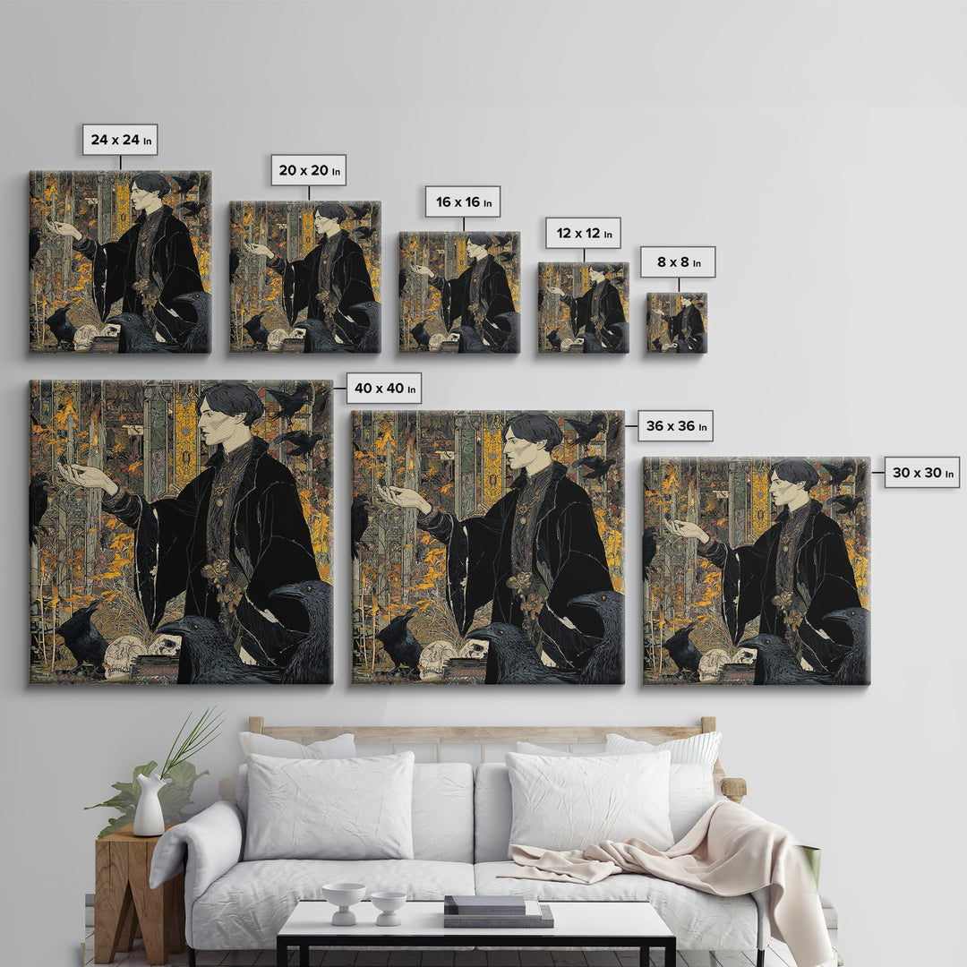 Dark Academia Halloween, Stained Glass Gothic Art, Square Wall Art, Macabre Wall Art, Canvas Print, Halloween Wall Art, Seasonal Home Decor