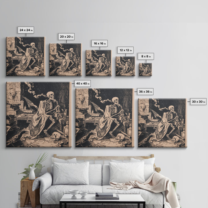 Dark Academia Halloween, Macabre Folk Print Art, Square Wall Art, Dark Halloween Decor, Framed Canvas Print, Halloween Wall Art