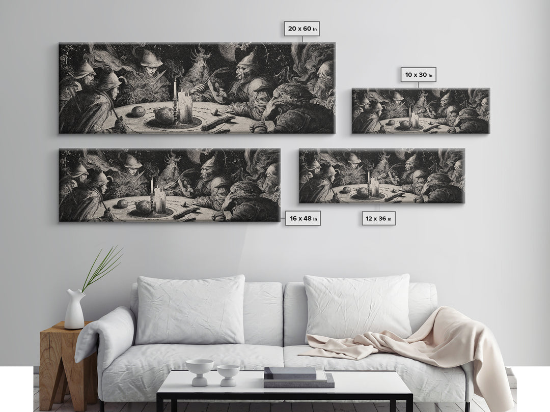 Celestial Witchcraft, Renaissance Engraving Art, Extra Wide Wall Art, Gothic Horror Wall Art, Canvas Print, Halloween Wall Art