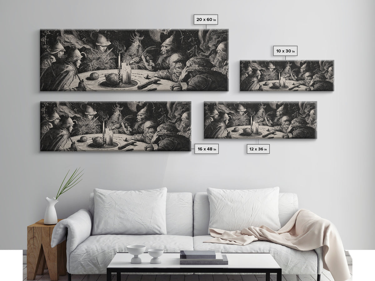 Celestial Witchcraft, Renaissance Engraving Art, Extra Wide Wall Art, Gothic Horror Wall Art, Canvas Print, Halloween Wall Art