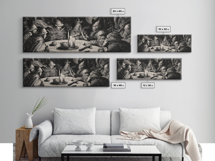 Celestial Witchcraft, Renaissance Engraving Art, Extra Wide Wall Art, Gothic Horror Wall Art, Canvas Print, Halloween Wall Art