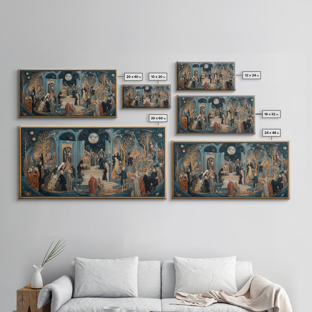 Celestial Witchcraft, Danse Macabre Art, Wide Panoramic Art, Macabre Wall Art, Canvas Print, Halloween Wall Art
