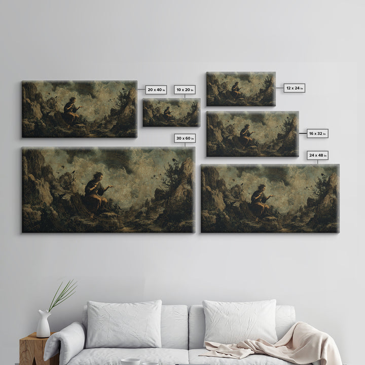 Celestial Witchcraft, Baroque Witchcraft Art, Wide Panoramic Art, Dark Halloween Decor, Framed Canvas Print, Halloween Wall Art