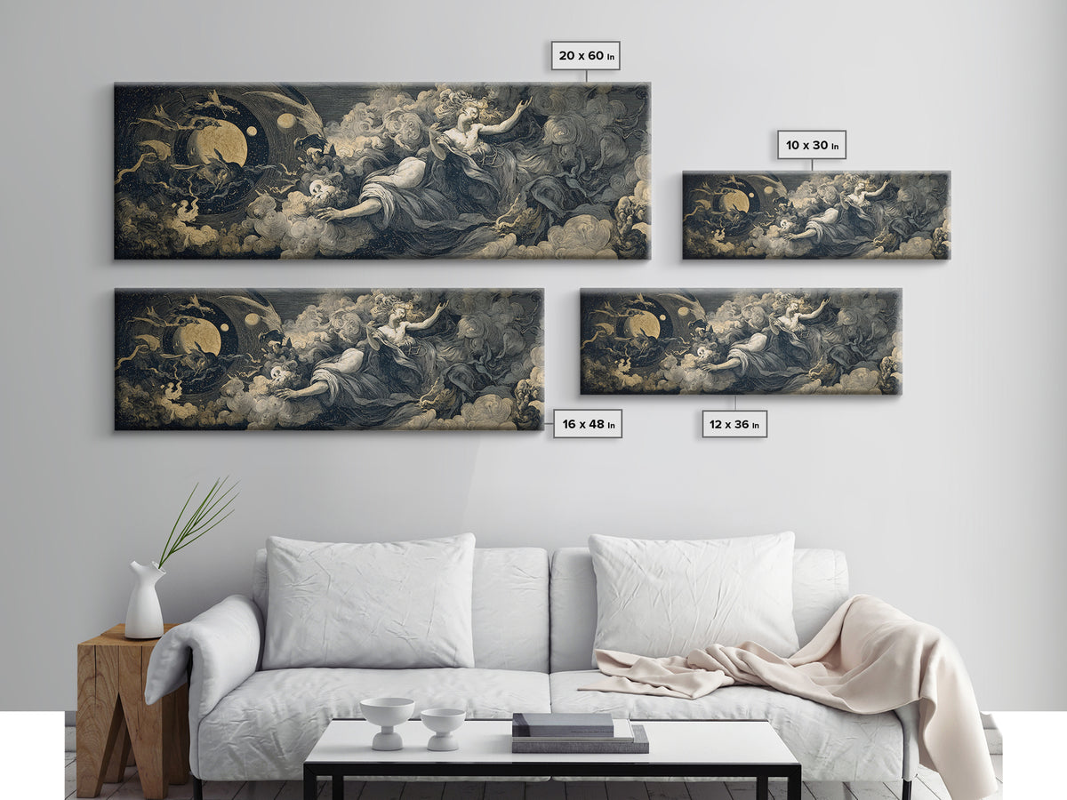 Celestial Witchcraft, Gothic Nightmare Art, Extra Wide Wall Art, Dark Halloween Decor, Canvas Print, Halloween Wall Art