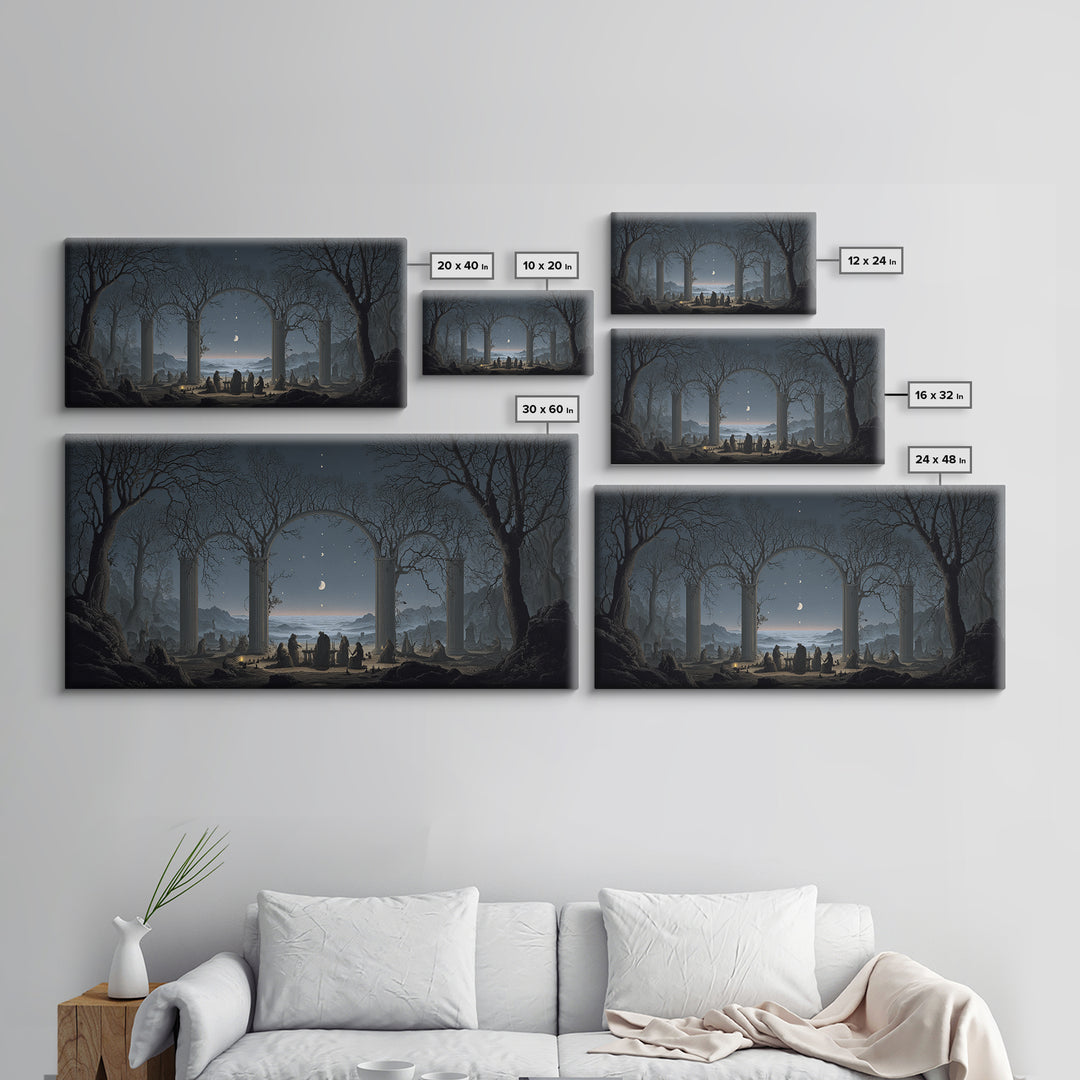Celestial Witchcraft, Romantic Gothic Landscape, Wide Panoramic Art, Macabre Wall Art, Canvas Print, Halloween Wall Art