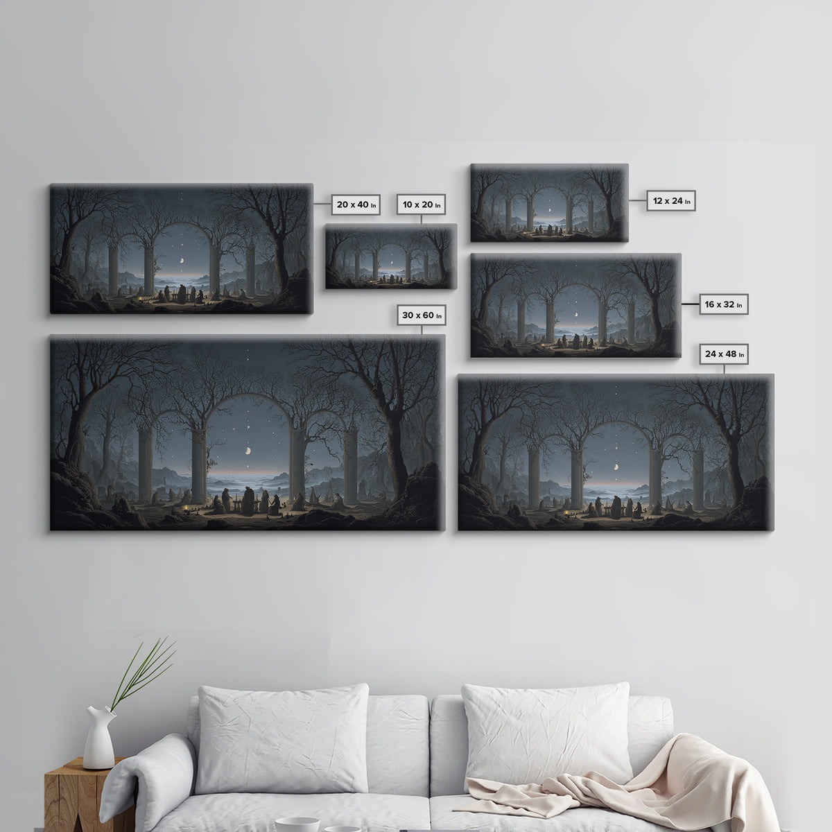 Celestial Witchcraft, Romantic Gothic Landscape, Wide Panoramic Art, Macabre Wall Art, Canvas Print, Halloween Wall Art