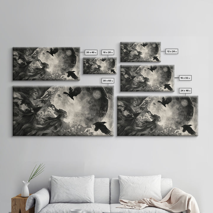 Celestial Witchcraft, Symbolist Dream Art, Wide Panoramic Art, Dark Fantasy Wall Art, Framed Canvas Print, Halloween Wall Art