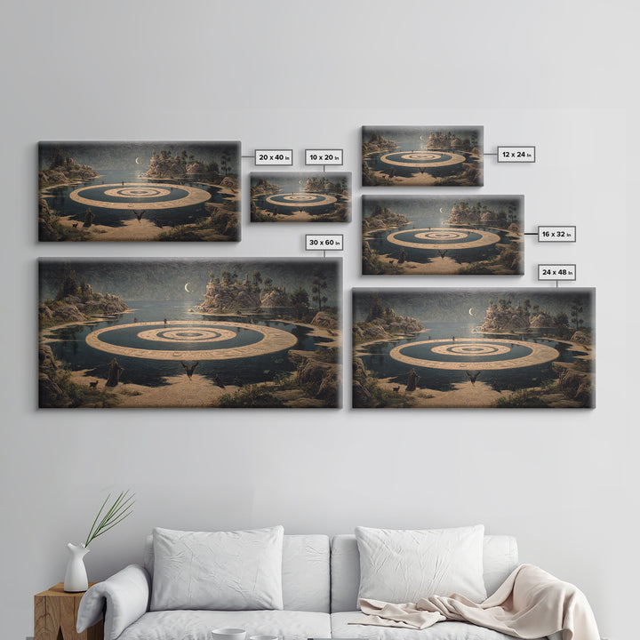 Celestial Witchcraft, Symbolist Gothic Landscape, Wide Panoramic Art, Dark Halloween Decor, Framed Canvas Print, Halloween Wall Art
