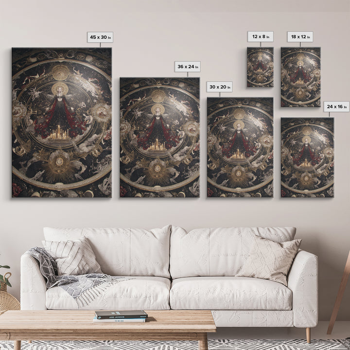 Celestial Witchcraft, Ornate Symbolist Art, Vertical Wall Art, Dark Fantasy Wall Art, Framed Canvas Print, Halloween Wall Art