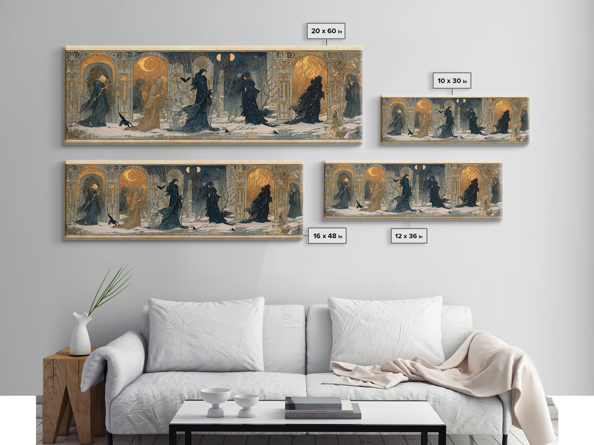 Celestial Witchcraft, Symbolist Death Art, Extra Wide Wall Art, Dark Halloween Decor, Framed Canvas Print, Halloween Wall Art