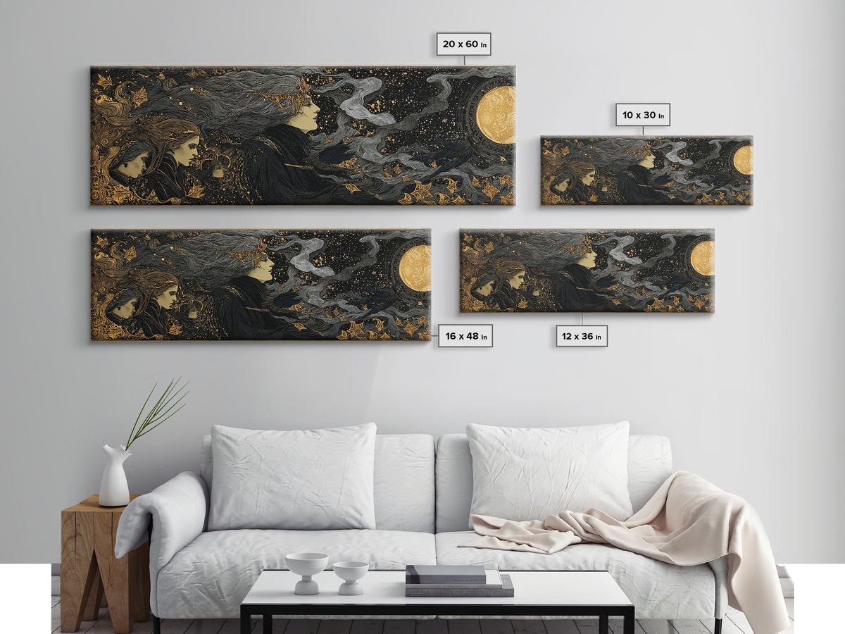 Celestial Witchcraft, Stained Glass Gothic Art, Extra Wide Wall Art, Dark Fantasy Wall Art, Canvas Print, Halloween Wall Art