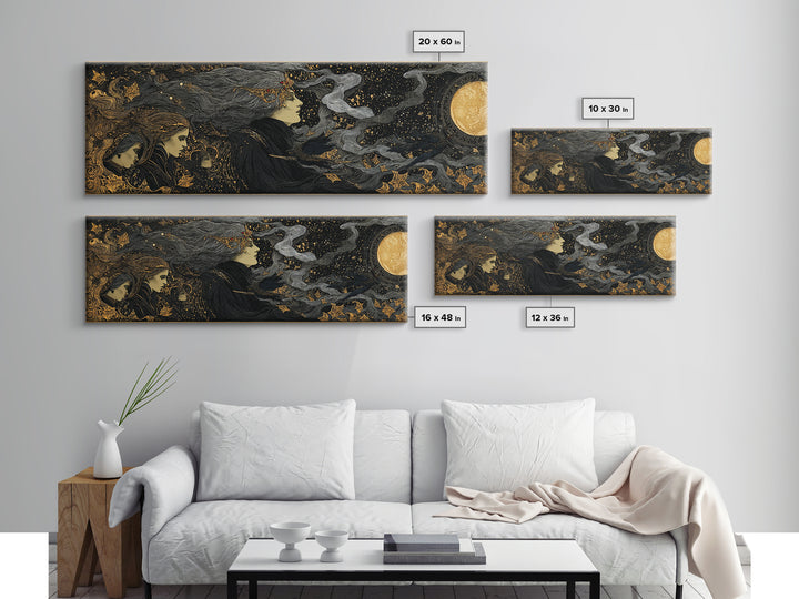 Celestial Witchcraft, Stained Glass Gothic Art, Extra Wide Wall Art, Dark Fantasy Wall Art, Canvas Print, Halloween Wall Art