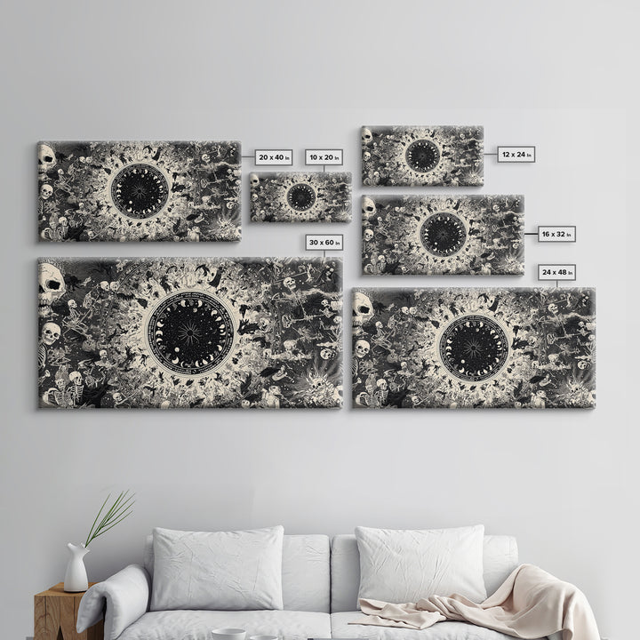 Celestial Witchcraft, Macabre Folk Print Art, Wide Panoramic Art, Dark Halloween Decor, Framed Canvas Print, Halloween Wall Art