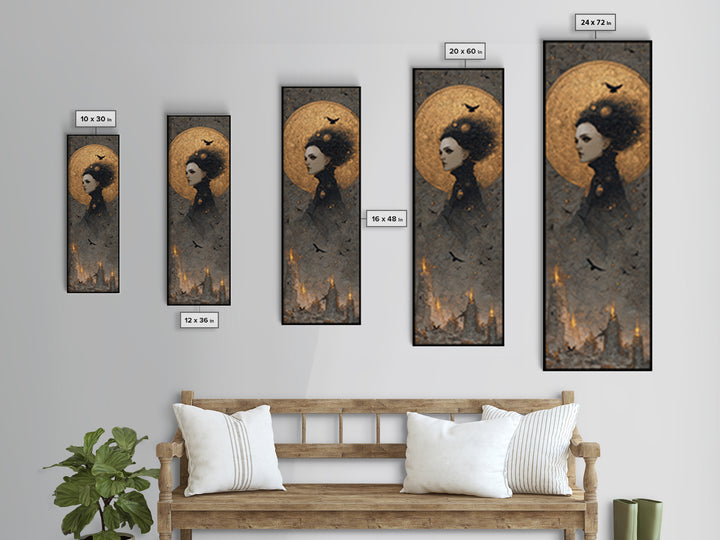Celestial Witchcraft, Surreal Apocalyptic Art, Tall Narrow Wall Art, Dark Fantasy Wall Art, Framed Canvas Print, Halloween Wall Art