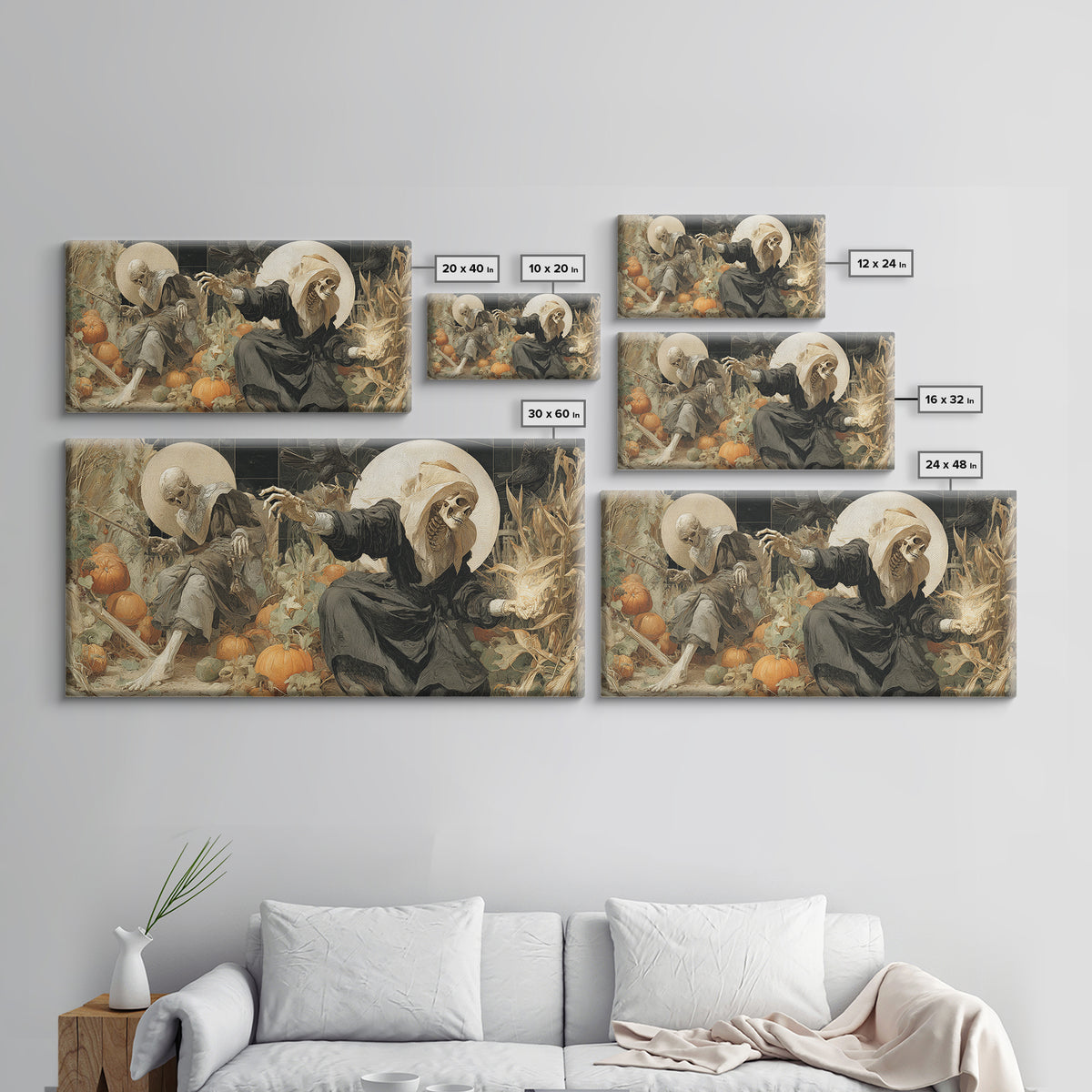 Occult Harvest Festival, Danse Macabre Art, Wide Panoramic Art, Dark Fantasy Wall Art, Canvas Print, Halloween Wall Art