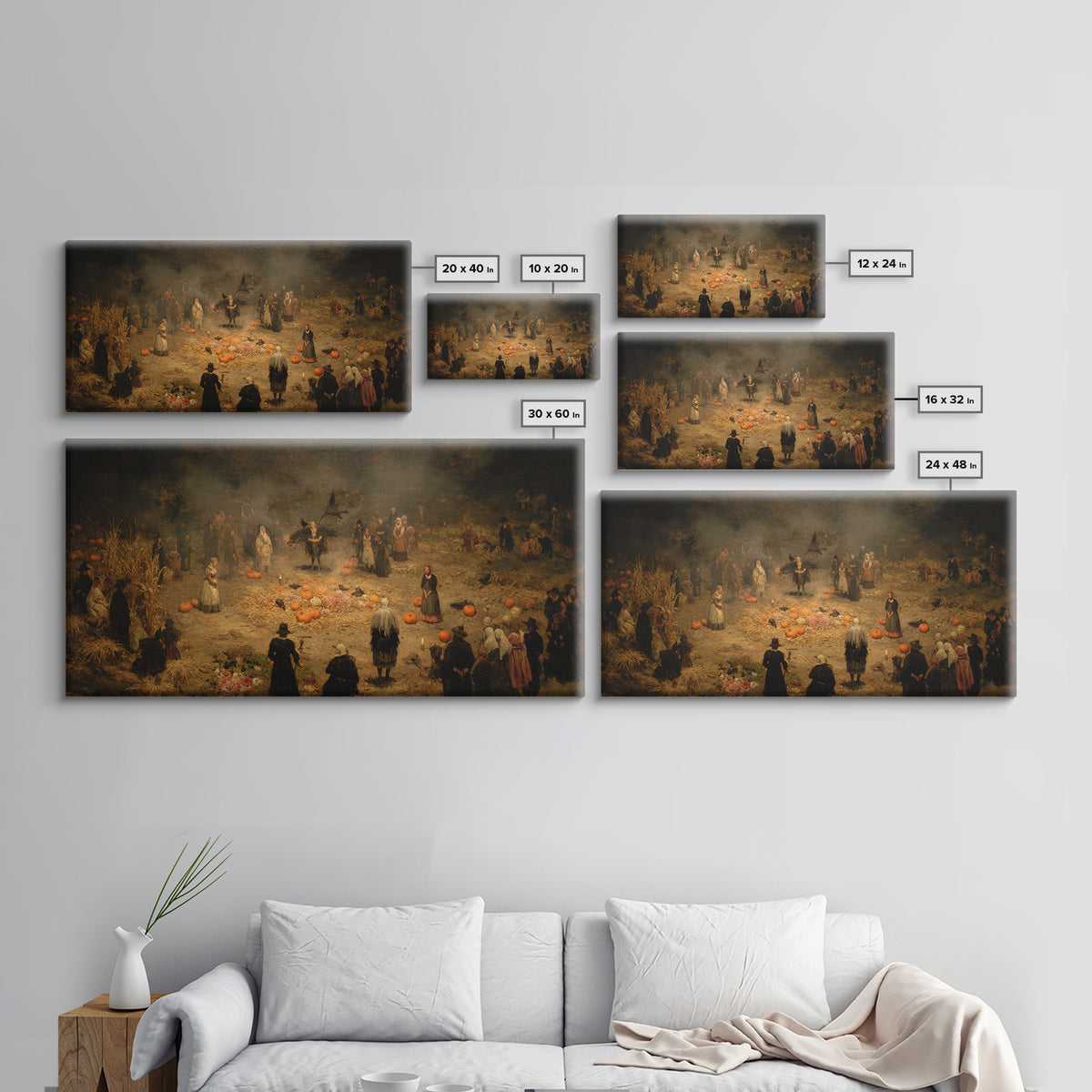Occult Harvest Festival, Dark Romantic Horror Art, Wide Panoramic Art, Dark Fantasy Wall Art, Framed Canvas Print, Halloween Wall Art