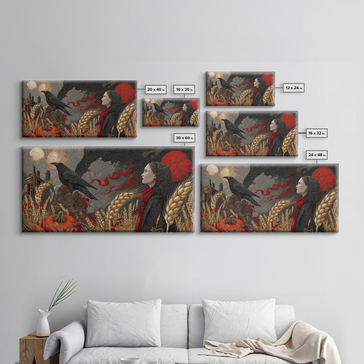 Occult Harvest Festival, Apocalyptic Romantic Art, Wide Panoramic Art, Gothic Horror Wall Art, Canvas Print, Halloween Wall Art