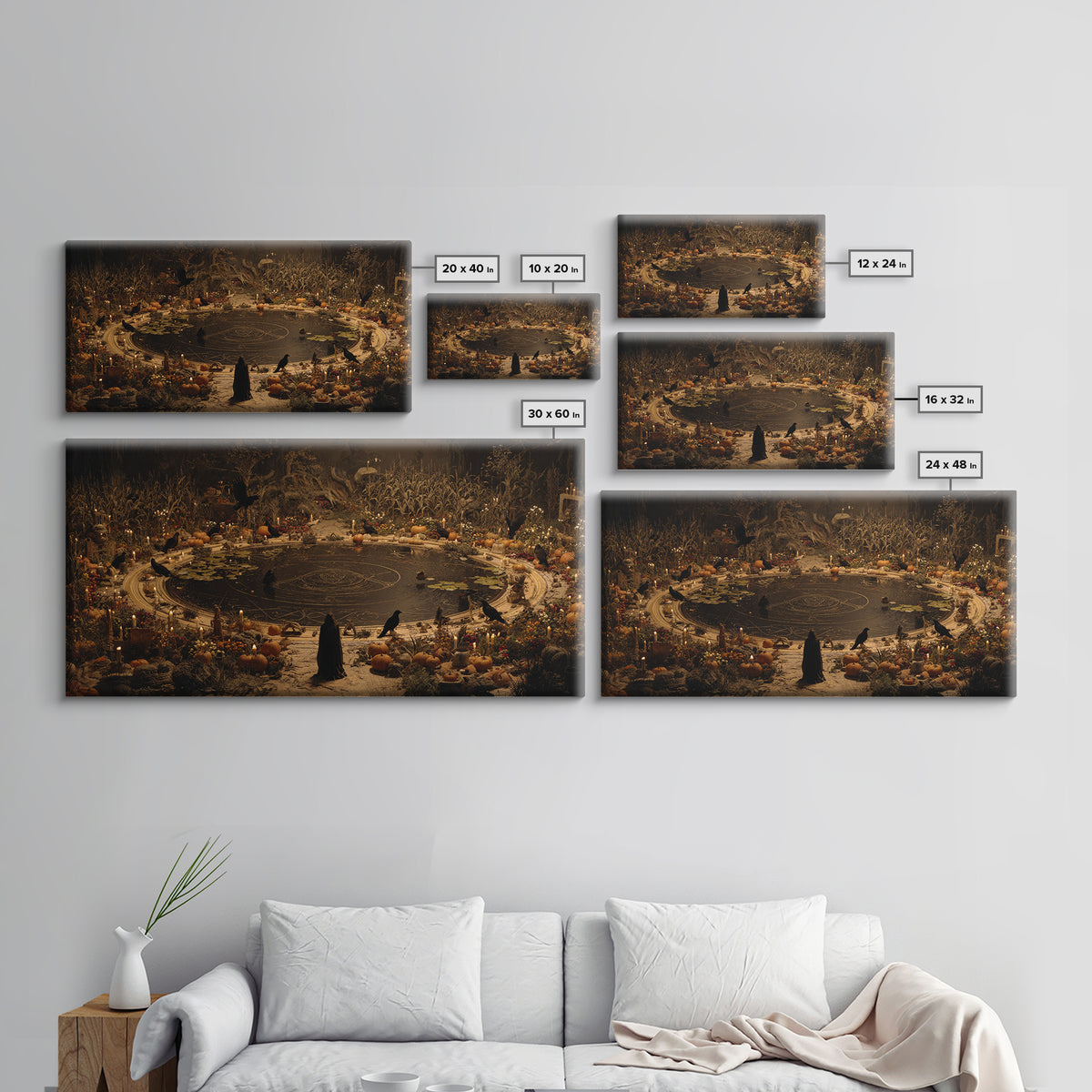Occult Harvest Festival, Symbolist Gothic Landscape, Wide Panoramic Art, Dark Fantasy Wall Art, Framed Canvas Print, Halloween Wall Art