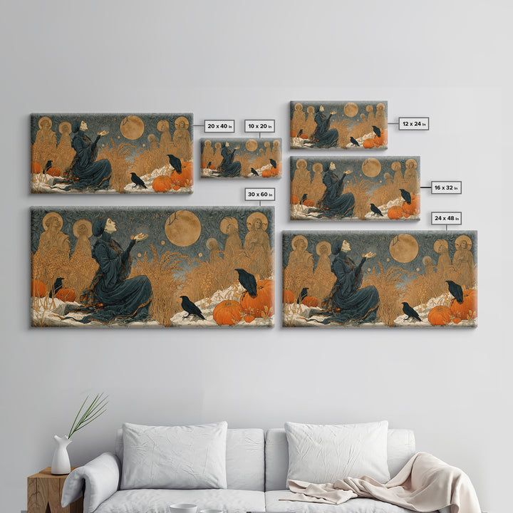Occult Harvest Festival, Symbolist Death Art, Wide Panoramic Art, Dark Halloween Decor, Framed Canvas Print, Halloween Wall Art