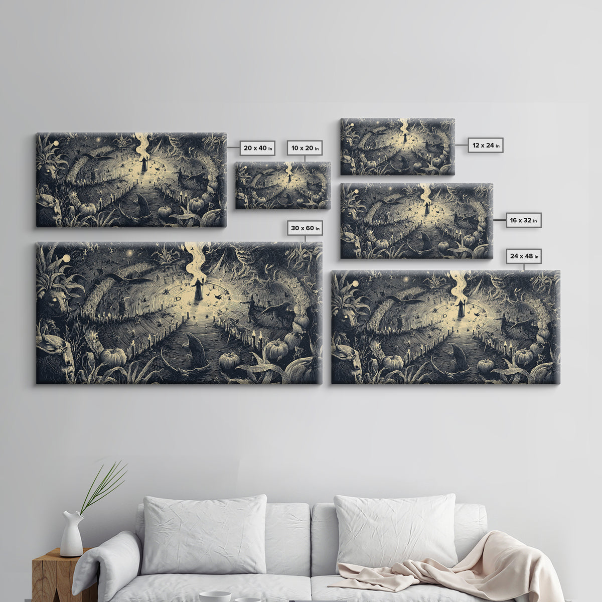 Occult Harvest Festival, Expressionist Nightmare Art, Wide Panoramic Art, Dark Halloween Decor, Canvas Print, Halloween Wall Art
