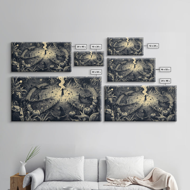 Occult Harvest Festival, Expressionist Nightmare Art, Wide Panoramic Art, Dark Halloween Decor, Canvas Print, Halloween Wall Art
