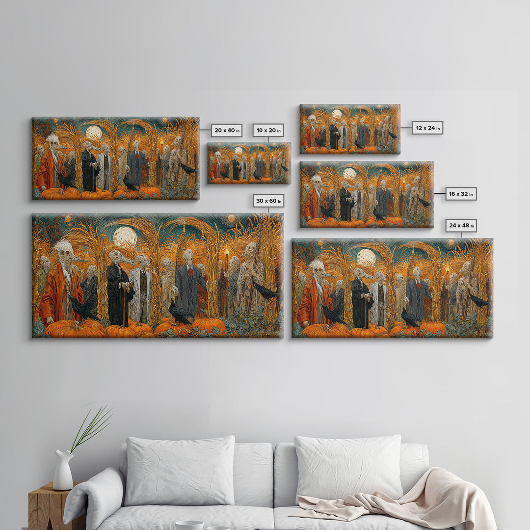 Occult Harvest Festival, Expressionist Gothic Art, Wide Panoramic Art, Macabre Wall Art, Framed Canvas Print, Halloween Wall Art