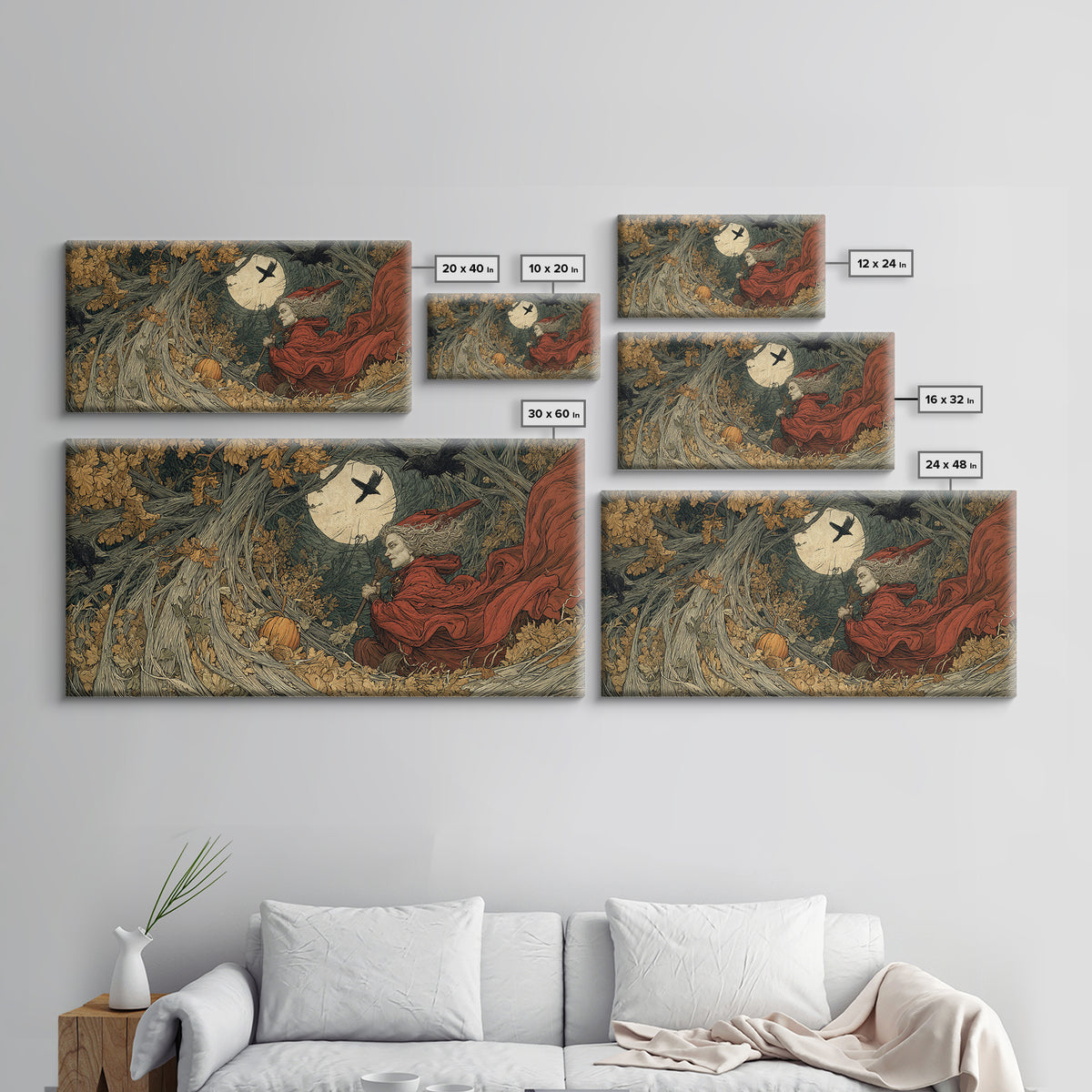 Occult Harvest Festival, Gothic Storybook Art, Wide Panoramic Art, Dark Halloween Decor, Canvas Print, Halloween Wall Art