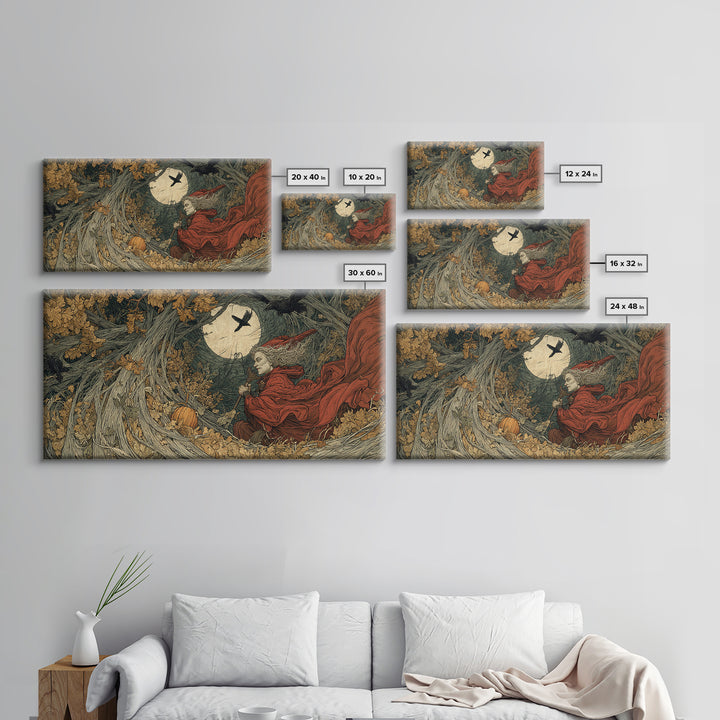 Occult Harvest Festival, Gothic Storybook Art, Wide Panoramic Art, Dark Halloween Decor, Canvas Print, Halloween Wall Art