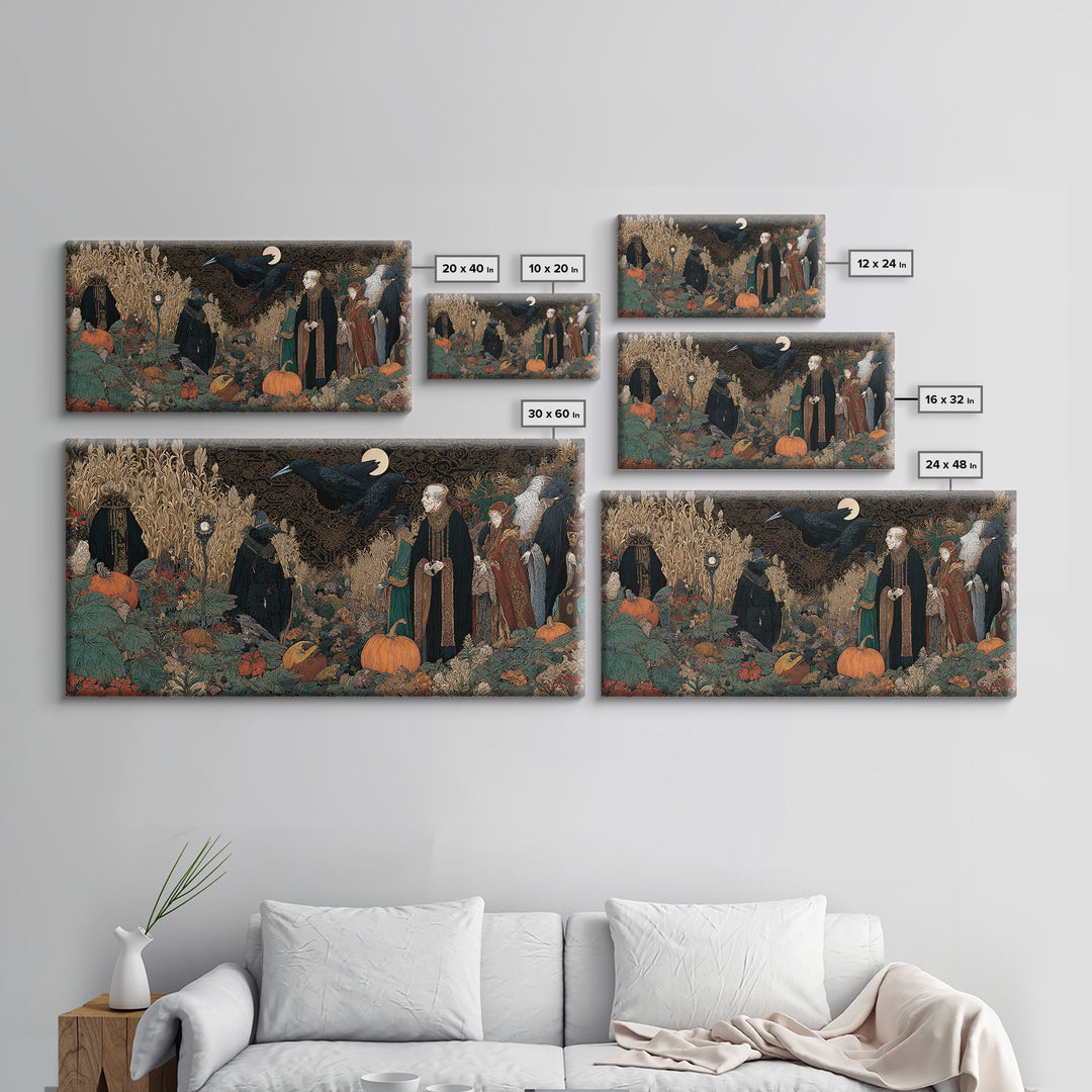 Occult Harvest Festival, Stained Glass Gothic Art, Wide Panoramic Art, Dark Fantasy Wall Art, Canvas Print, Halloween Wall Art