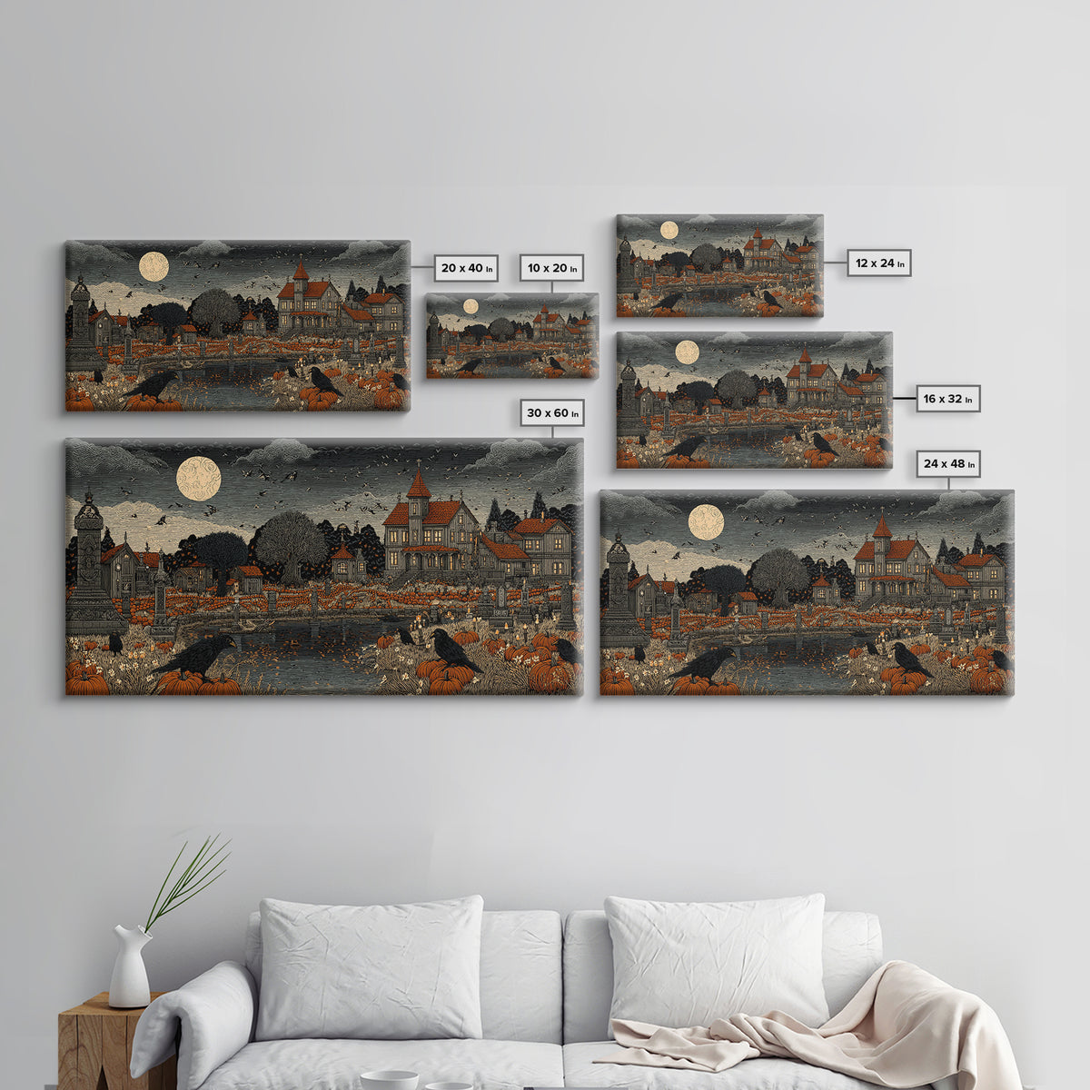 Occult Harvest Festival, Victorian Macabre Art, Wide Panoramic Art, Macabre Wall Art, Framed Canvas Print, Halloween Wall Art