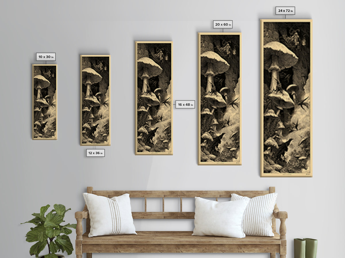 Enchanted Woodland Halloween, Gothic Engraving Art, Tall Narrow Wall Art, Macabre Wall Art, Canvas Print, Halloween Wall Art