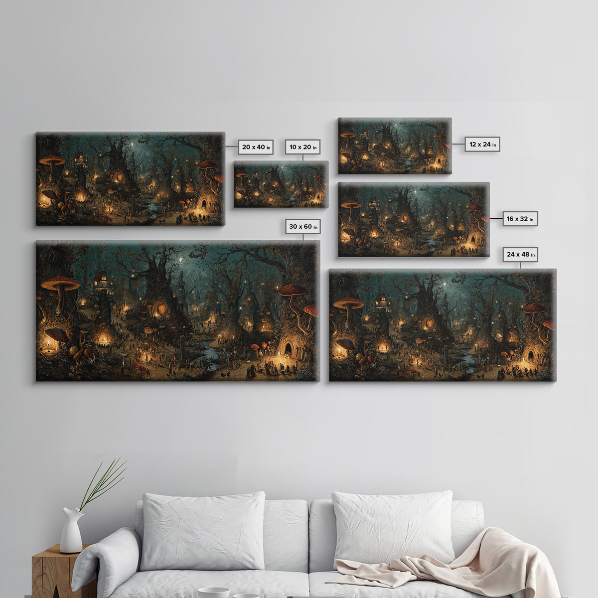 Enchanted Woodland Halloween, Northern Renaissance Horror, Wide Panoramic Art, Dark Fantasy Wall Art, Canvas Print
