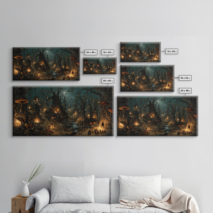 Enchanted Woodland Halloween, Northern Renaissance Horror, Wide Panoramic Art, Dark Fantasy Wall Art, Canvas Print