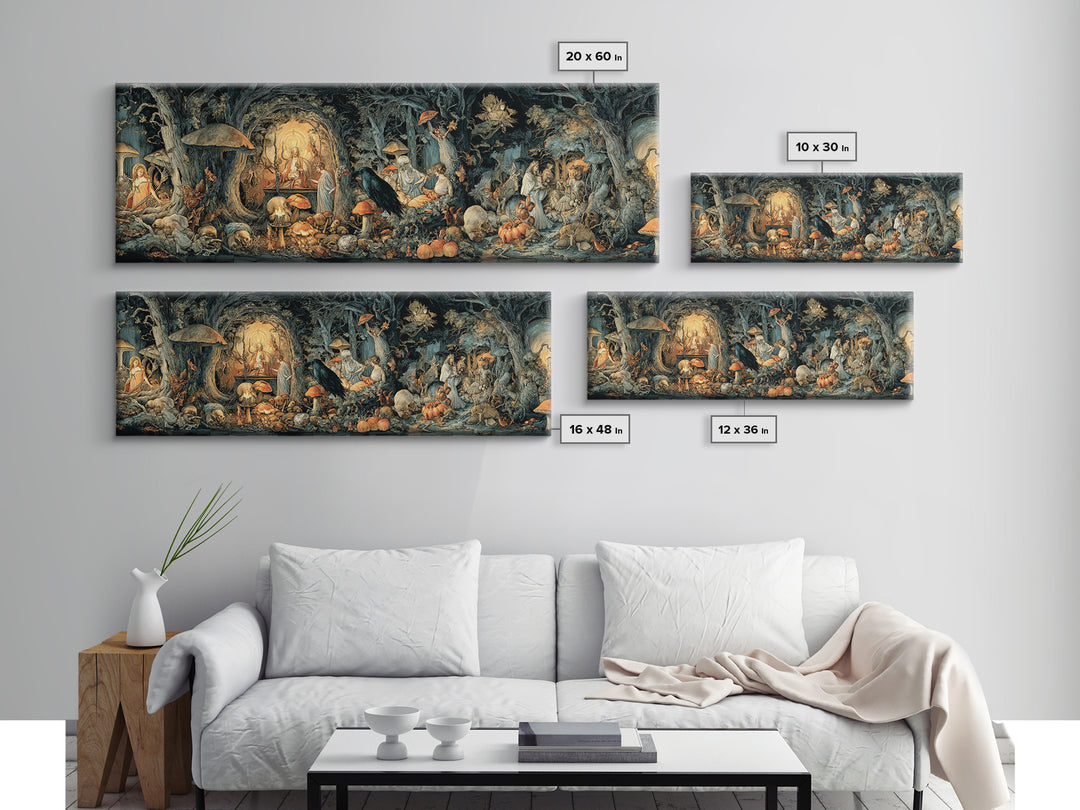 Enchanted Woodland Halloween, Dark Renaissance Art, Extra Wide Wall Art, Gothic Horror Wall Art, Canvas Print, Halloween Wall Art