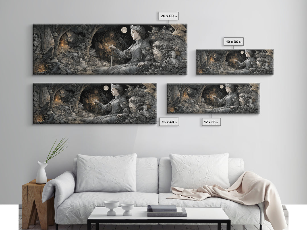 Enchanted Woodland Halloween, Renaissance Engraving Art, Extra Wide Wall Art, Gothic Horror Wall Art, Canvas Print, Halloween Wall Art