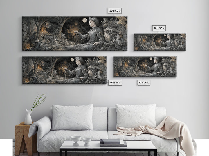 Enchanted Woodland Halloween, Renaissance Engraving Art, Extra Wide Wall Art, Gothic Horror Wall Art, Canvas Print, Halloween Wall Art