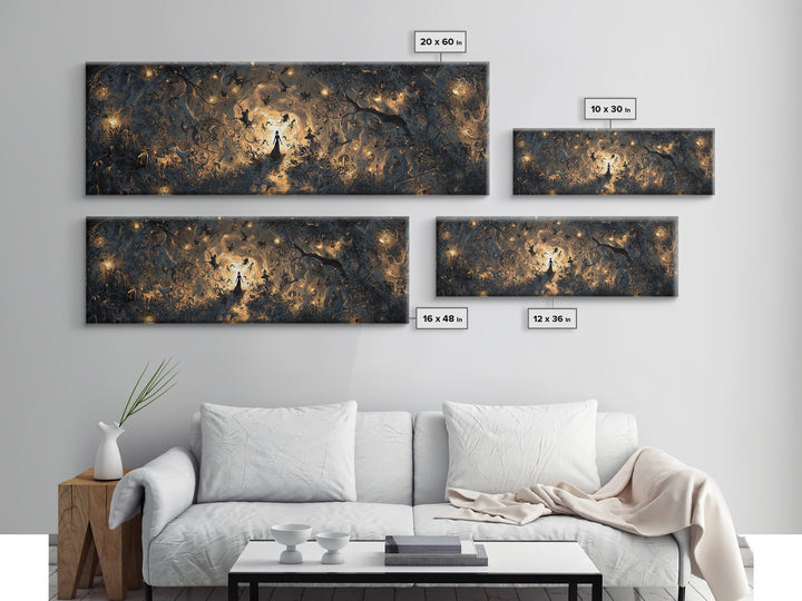 Enchanted Woodland Halloween, Dark Romantic Horror Art, Extra Wide Wall Art, Dark Halloween Decor, Canvas Print, Halloween Wall Art
