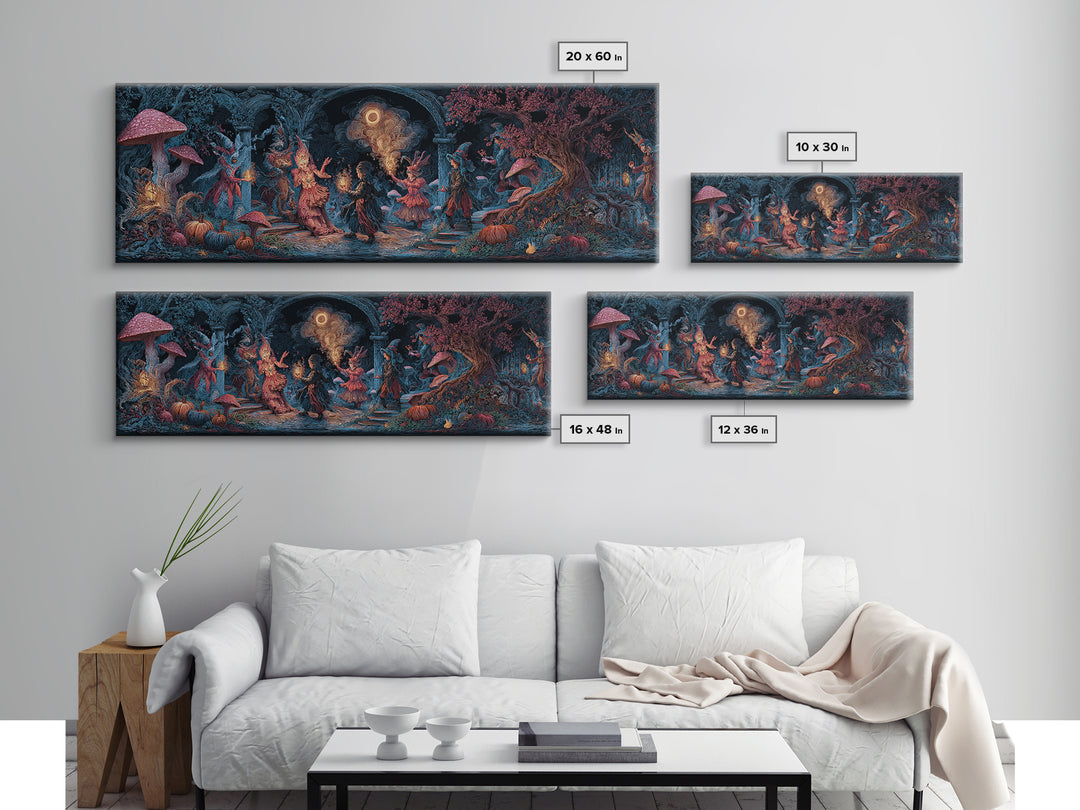 Enchanted Woodland Halloween, Visionary Gothic Art, Extra Wide Wall Art, Dark Halloween Decor, Canvas Print, Halloween Wall Art