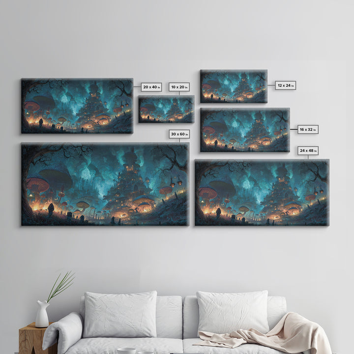 Enchanted Woodland Halloween, Apocalyptic Romantic Art, Wide Panoramic Art, Dark Halloween Decor, Framed Canvas Print, Halloween Wall Art